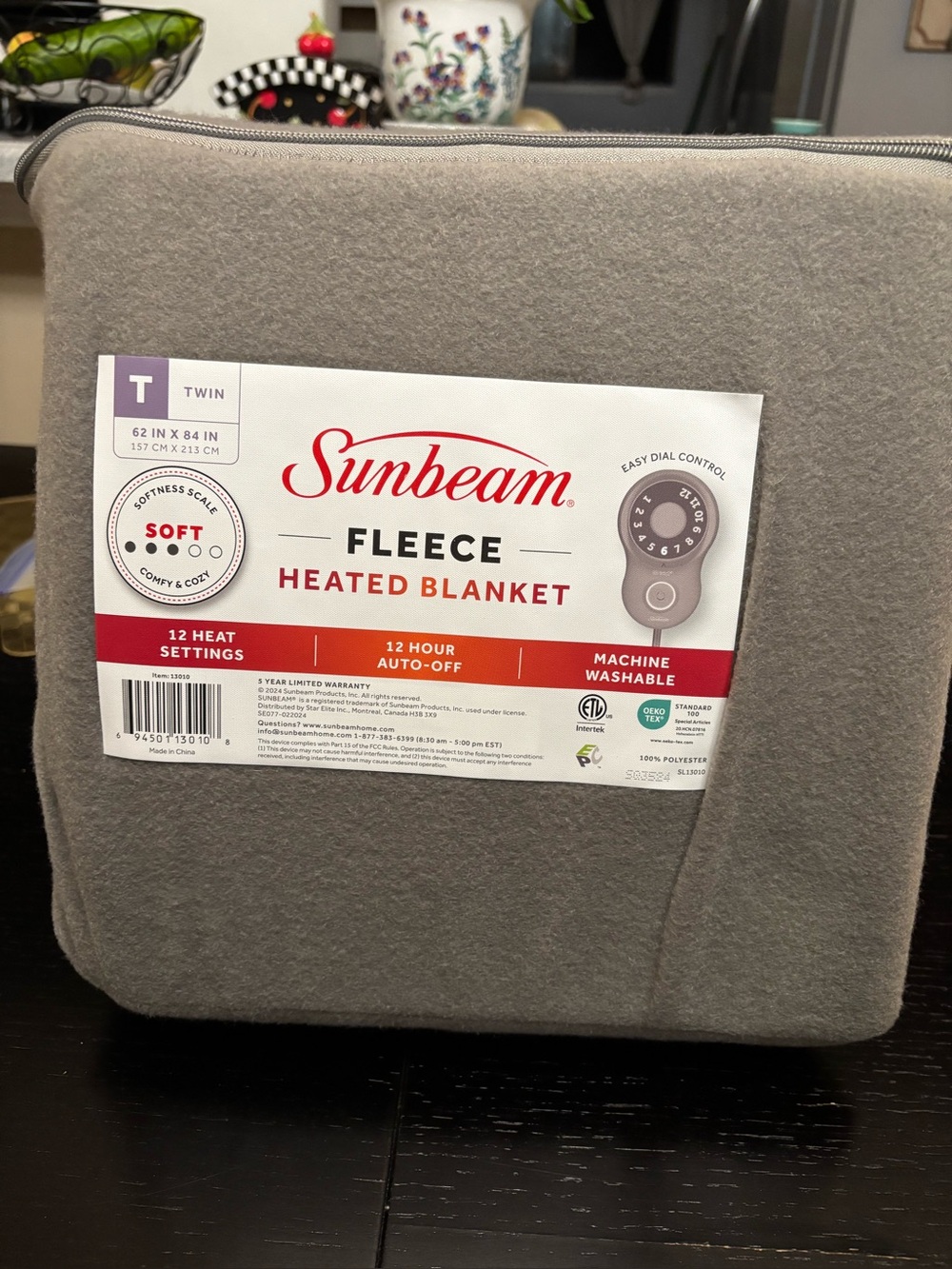 Sunbeam Fleece Heated Blanket Electric Blanket Gray Twin